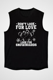 Snowboarding Baskılı Unisex Siyah Kolsuz Tişört