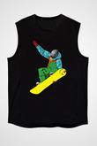 Snowboarding Baskılı Unisex Siyah Kolsuz Tişört
