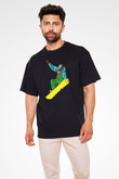 Snowboarding Baskılı Unisex Siyah Oversize Tişört