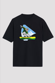 Snowboarding Baskılı Unisex Siyah Oversize Tişört