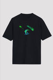 Snowboarding Baskılı Unisex Siyah Oversize Tişört