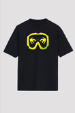 Snowboarding Baskılı Unisex Siyah Oversize Tişört