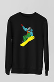 Snowboarding Baskılı Unisex Siyah Sweatshirt