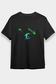 Snowboarding Baskılı Unisex Siyah Tişört - Tshirt