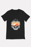 Snowboarding Baskılı Unisex Siyah V Yaka Tişört