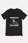Snowboarding Baskılı Unisex Siyah V Yaka Tişört