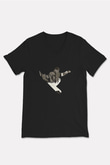Snowboarding Baskılı Unisex Siyah V Yaka Tişört