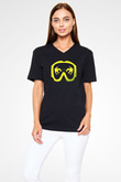 Snowboarding Baskılı Unisex Siyah V Yaka Tişört