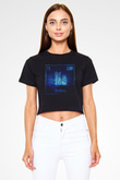 Sodyum Atom Numarası Baskılı Siyah Kadın Crop Top Tişört