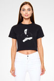 Sopranos Baskılı Siyah Crop Top Kadın Tişört - Tshirt