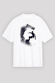 Sörf Baskılı Unisex Beyaz Oversize Tişört - Tshirt