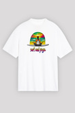 Sörf Baskılı Unisex Beyaz Oversize Tişört - Tshirt