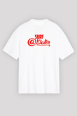 Sörf Baskılı Unisex Beyaz Oversize Tişört - Tshirt