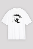 Sörf Baskılı Unisex Beyaz Oversize Tişört - Tshirt