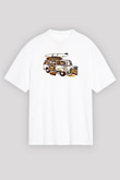 Sörf Baskılı Unisex Beyaz Oversize Tişört - Tshirt
