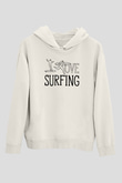 Sörf Baskılı Unisex Ekru Hoodie
