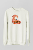 Sörf Baskılı Unisex Ekru Sweatshirt