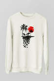 Sörf Baskılı Unisex Ekru Sweatshirt
