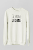Sörf Baskılı Unisex Ekru Sweatshirt