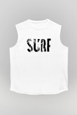 Sörf Baskılı Unisex Kolsuz Beyaz Tişört