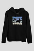 Sörf - Surfing Baskılı Unisex Siyah Kapüşonlu Sweatshirt