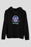 Sörf - Surfing Baskılı Unisex Siyah Kapüşonlu Sweatshirt