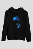 Sörf - Surfing Baskılı Unisex Siyah Kapüşonlu Sweatshirt