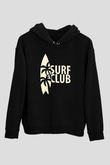 Sörf - Surfing Baskılı Unisex Siyah Kapüşonlu Sweatshirt