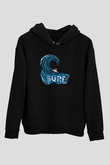 Sörf - Surfing Baskılı Unisex Siyah Kapüşonlu Sweatshirt
