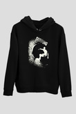 Sörf - Surfing Baskılı Unisex Siyah Kapüşonlu Sweatshirt