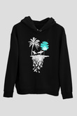 Sörf - Surfing Baskılı Unisex Siyah Kapüşonlu Sweatshirt