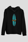 Sörf - Surfing Baskılı Unisex Siyah Kapüşonlu Sweatshirt