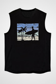 Sörf - Surfing Baskılı Unisex Siyah Kolsuz Tişört