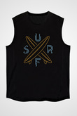 Sörf - Surfing Baskılı Unisex Siyah Kolsuz Tişört