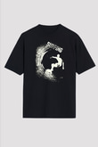 Sörf - Surfing Baskılı Unisex Siyah Oversize Tişört