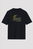 Sörf - Surfing Baskılı Unisex Siyah Oversize Tişört