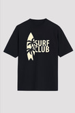Sörf - Surfing Baskılı Unisex Siyah Oversize Tişört