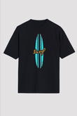 Sörf - Surfing Baskılı Unisex Siyah Oversize Tişört