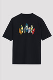 Sörf - Surfing Baskılı Unisex Siyah Oversize Tişört