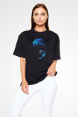 Sörf - Surfing Baskılı Unisex Siyah Oversize Tişört