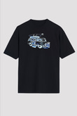 Sörf - Surfing Baskılı Unisex Siyah Oversize Tişört