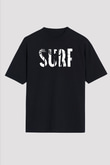 Sörf - Surfing Baskılı Unisex Siyah Oversize Tişört