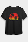 Sörf - Surfing Baskılı Unisex Siyah Tişört - Tshirt