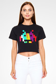 Space Invaders Siyah Crop Top Tişört