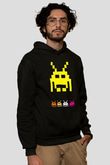 Space Invaders Siyah Unisex Hoodie