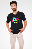 Space Invaders Siyah Unisex V Yaka Tişört T-Shirt