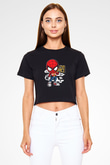 Spider Boombox Baskılı Siyah Kadın Crop Top Tişört