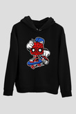 Spider Skater Baskılı Siyah Unisex Tshirt