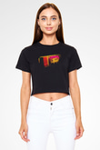 Sri Lanka Bayrağı Baskılı Kadın Crop Top Siyah Tişört