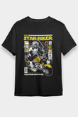 Star Biker Baskılı Unisex Siyah Tişört